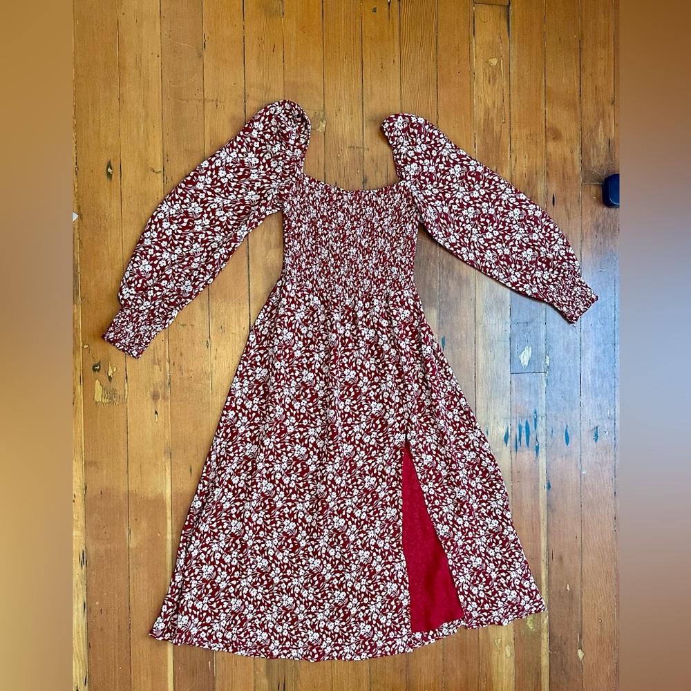 Reformation Floral Red Cello Long Sleeve Dress